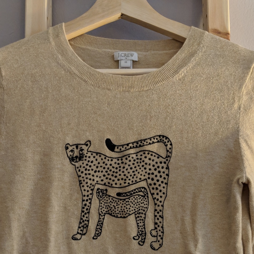 J Crew Knit Sweater with Leopard Graphic